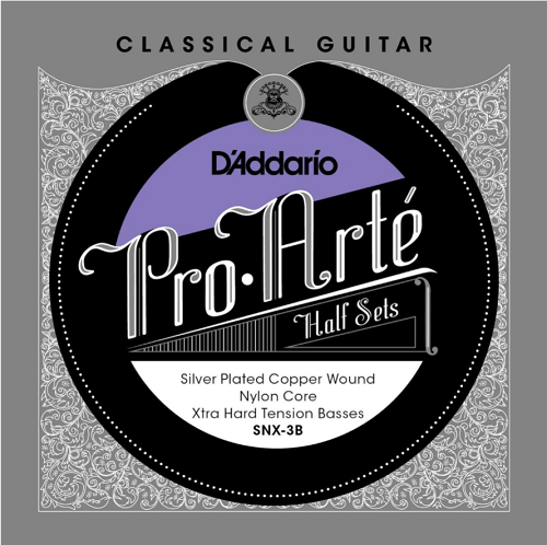 D'Addario Pro-Arte Nylon Core, Silver Plated Copper Bass, Extra Hard Tension Half Set Classical Guitar Strings
