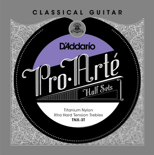 D'Addario Pro-Arte Titanium Nylon Treble, Extra Hard Tension Half Set Classical Guitar Strings
