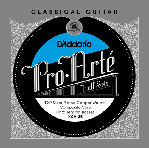 D'Addario Pro-Arte Nylon Core, Exp Coated Silver Plated Copper Bass, Hard Tension Classical Guitar Half Set