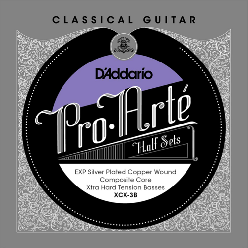 D'Addario Pro-Arte Nylon Core, Exp Coated Silver Plated Copper Bass, Extra Hard Tension Classical Guitar Half Set