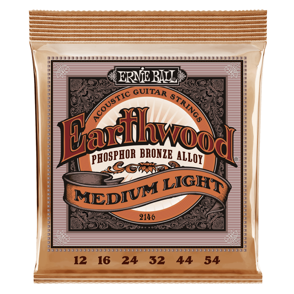 Ernie Ball Earthwood Medium Light Phosphor Bronze Acoustic Guitar Strings - 12-54 Gauge - 2146