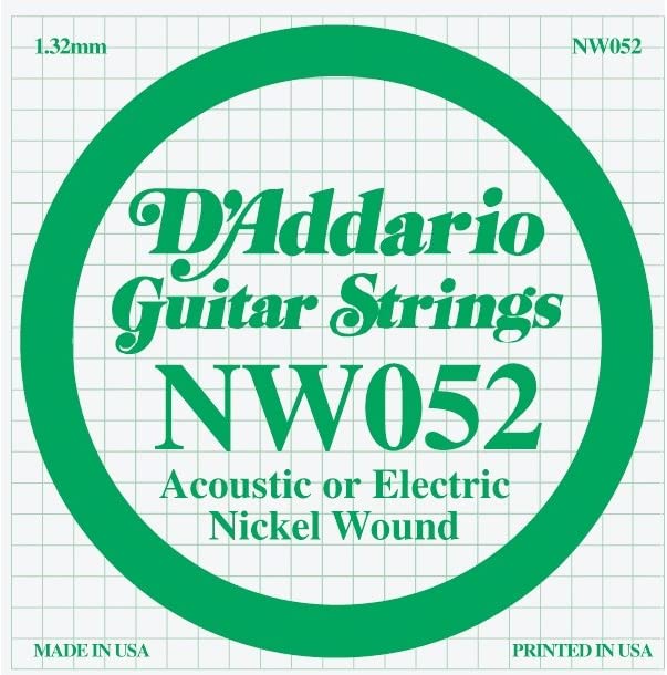 D'Addario NW052 Nickel Wound Acoustic or Electric Guitar Single String .052