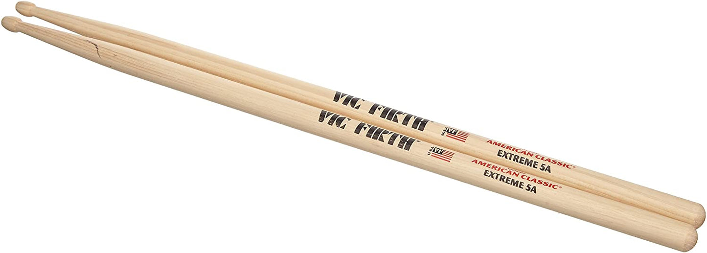 Vic Firth American Classic Hickory Drumstick Wooden Tip- X5A Extreme 5A