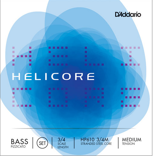 D'Addario Helicore Pizzicato Bass String SET, 3/4 Scale, Medium Tension
