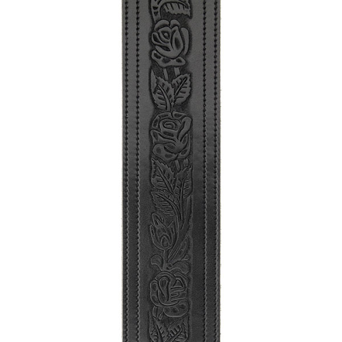 D'Addario Planet Waves Black Embossed Flowers Leather Guitar Strap