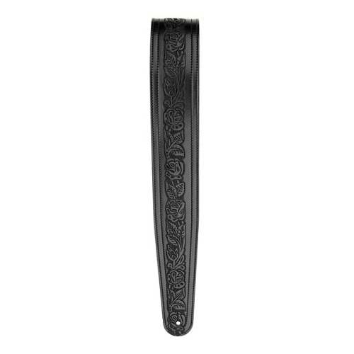 D'Addario Planet Waves Black Embossed Flowers Leather Guitar Strap