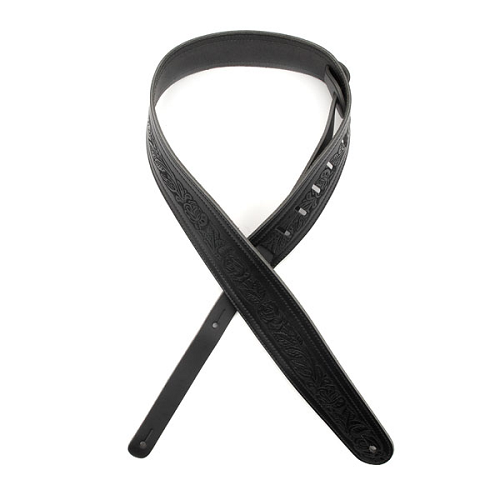 D'Addario Planet Waves Black Embossed Flowers Leather Guitar Strap