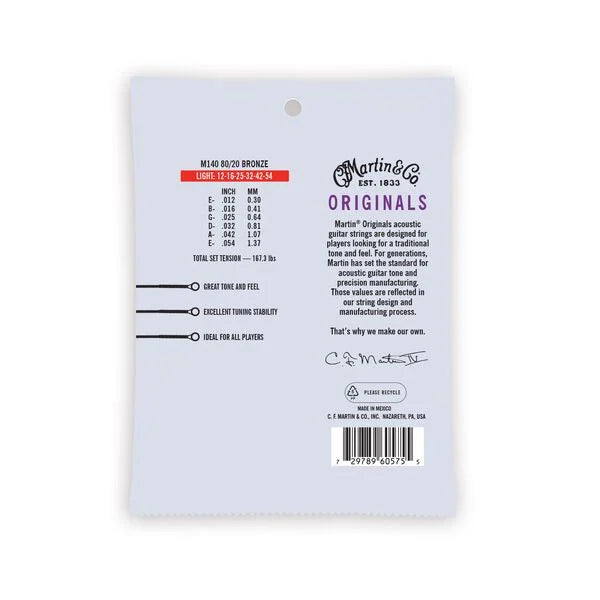 Martin Originals 80/20 Light Acoustic Guitar String Set - M140