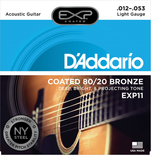 D'Addario Coated 80/20 Bronze, Light, 12-53 Acoustic Guitar Strings - 25-PACK