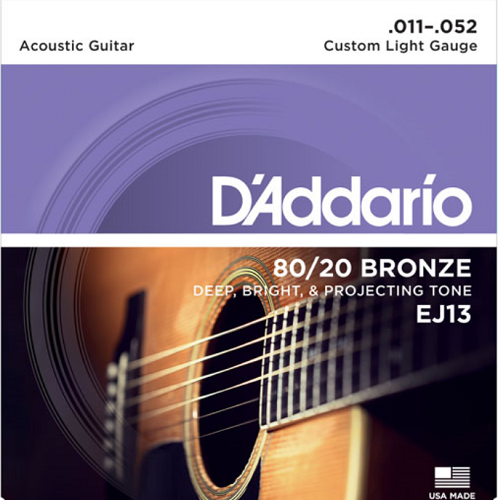 D'Addario 80/20 Bronze, Custom Light, 11-52 Acoustic Guitar Strings - EJ13