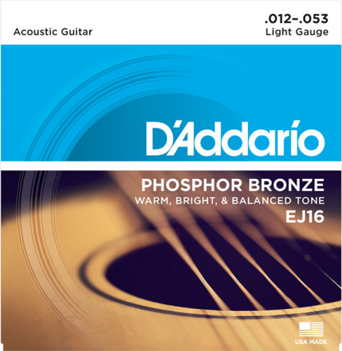 D'Addario Phosphor Bronze, Light, 12-53 Acoustic Guitar Strings - EJ16