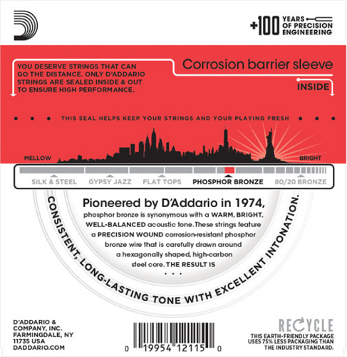 D'Addario Phosphor Bronze, Medium, 13-56 Acoustic Guitar Strings - EJ17
