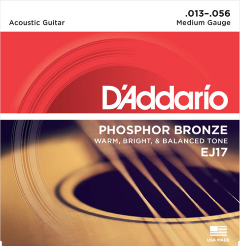 D'Addario Phosphor Bronze, Medium, 13-56 Acoustic Guitar Strings - EJ17