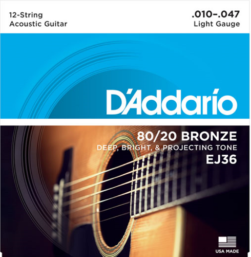 D'Addario 80/20 12-String Bronze, Light, 10-47 Acoustic Guitar Strings