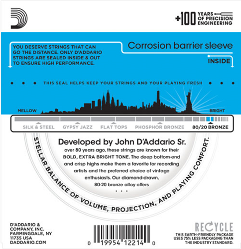 D'Addario 80/20 12-String Bronze, Light, 10-47 Acoustic Guitar Strings