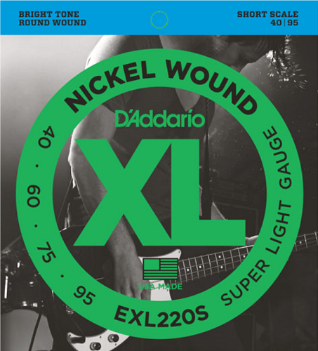 D'Addario Nickel Wound, Super Light, Short Scale, 40-95 Bass Guitar Strings