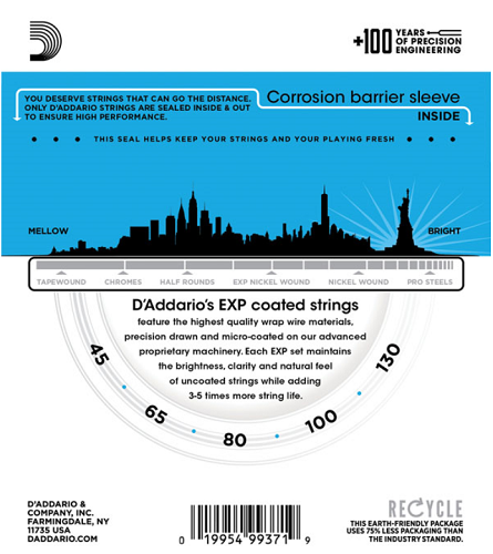 D'Addario Coated Phosphor Bronze 5-String, Long Scale, 45-130 Acoustic Bass Guitar Strings