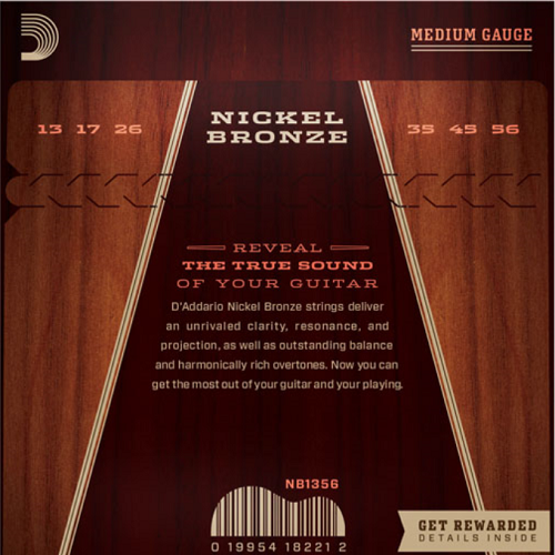 D'Addario Nickel Bronze, Medium, 13-56 Acoustic Guitar Strings