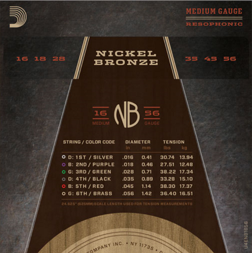 D'Addario Nickel Bronze, Resophonic 16-56 Acoustic Guitar Strings