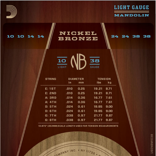 D'Addario Nickel Bronze, Light, 10-39 Mandolin Strings