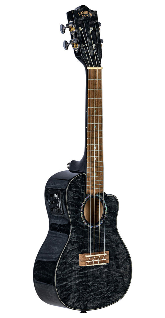 Lanikai Quilted Maple Series Acoustic/Electric Concert Ukulele Black Stain QM-BKCEC