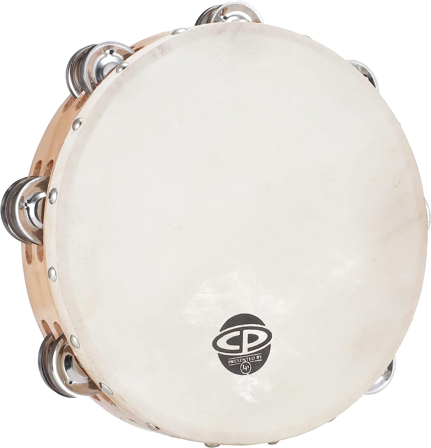 Latin Percussion 10" Wood Tambourine, Calfskin Head, Double Row Jingles - CP380