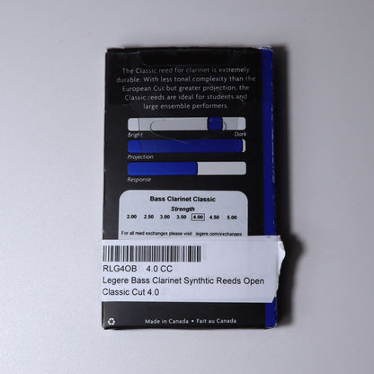 Legere Classic Bass Clarinet Reed 4.0 Open Box
