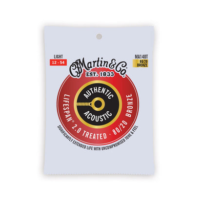 Martin Authentic Acoustic Lifespan 2.0 Guitar Strings 80/20 Bronze Light MA140T