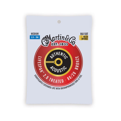 Martin Authentic Acoustic Lifespan 2.0 Guitar Strings 80/20 Bronze Medium MA150T