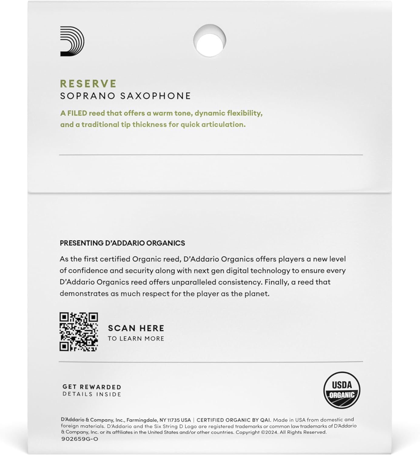 D'Addario Organic Reserve Soprano Saxophone Reeds - 3 Pack