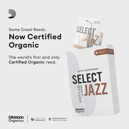 D'Addario Organic Select Jazz Unfiled Alto Saxophone Reeds - 10 Per Box