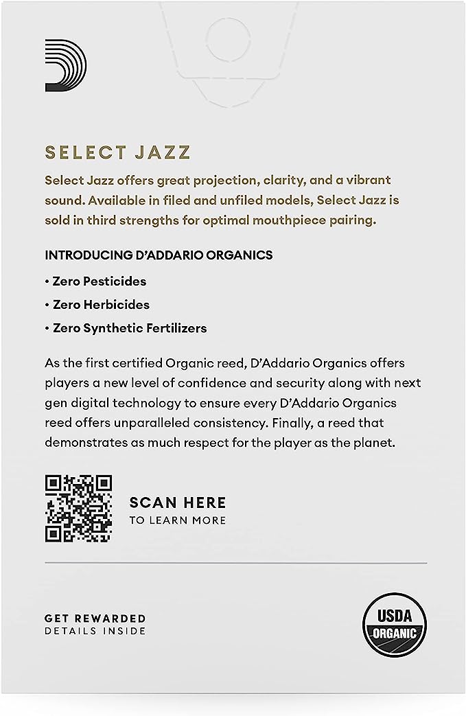 D'Addario Organic Select Jazz Filed Soprano Saxophone Reeds - 10 Per Box