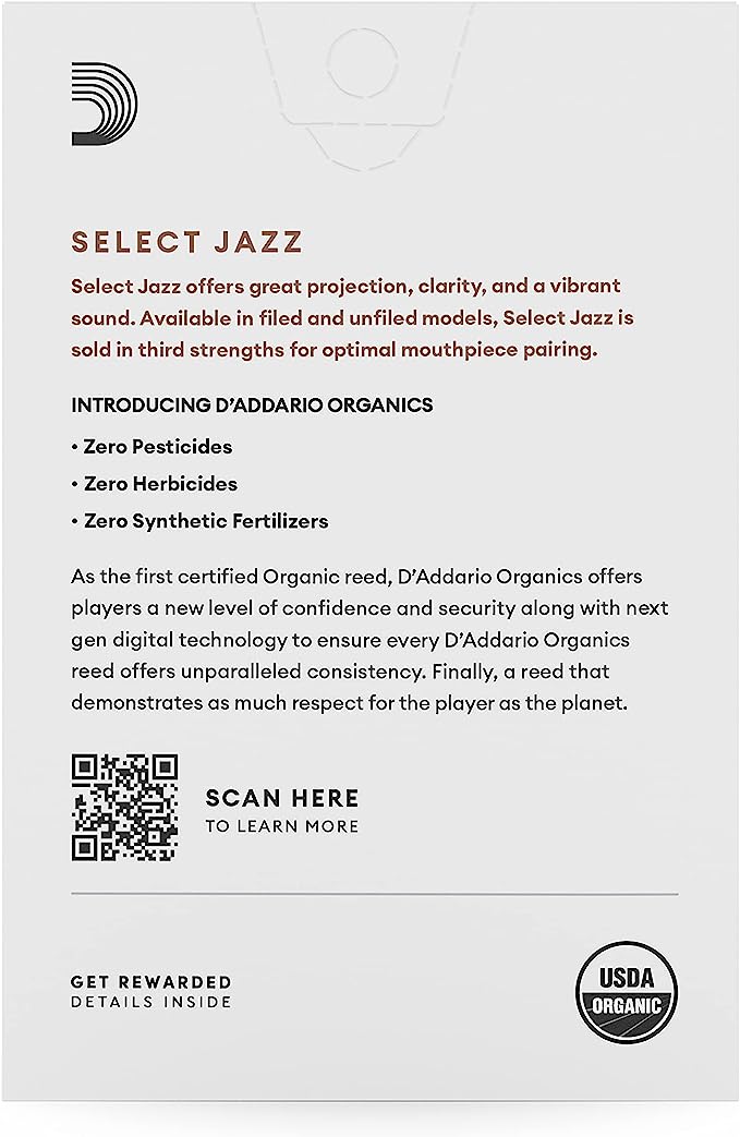 D'Addario Organic Select Jazz Unfiled Soprano Saxophone Reeds - 10 Per Box