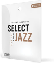 Load image into Gallery viewer, D&#39;Addario Organic Select Jazz Unfiled Soprano Saxophone Reeds - 3 Pack