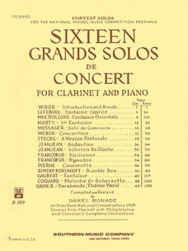 Sixteen Grands Solos De Concert For Clarinet by Daniel Bonade - Clarinet/Solo Part