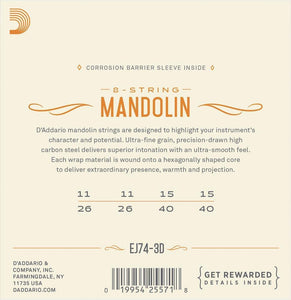 D'Addario EJ74 3 Pack Mandolin Strings, Phosphor Bronze, Medium, 11-40
