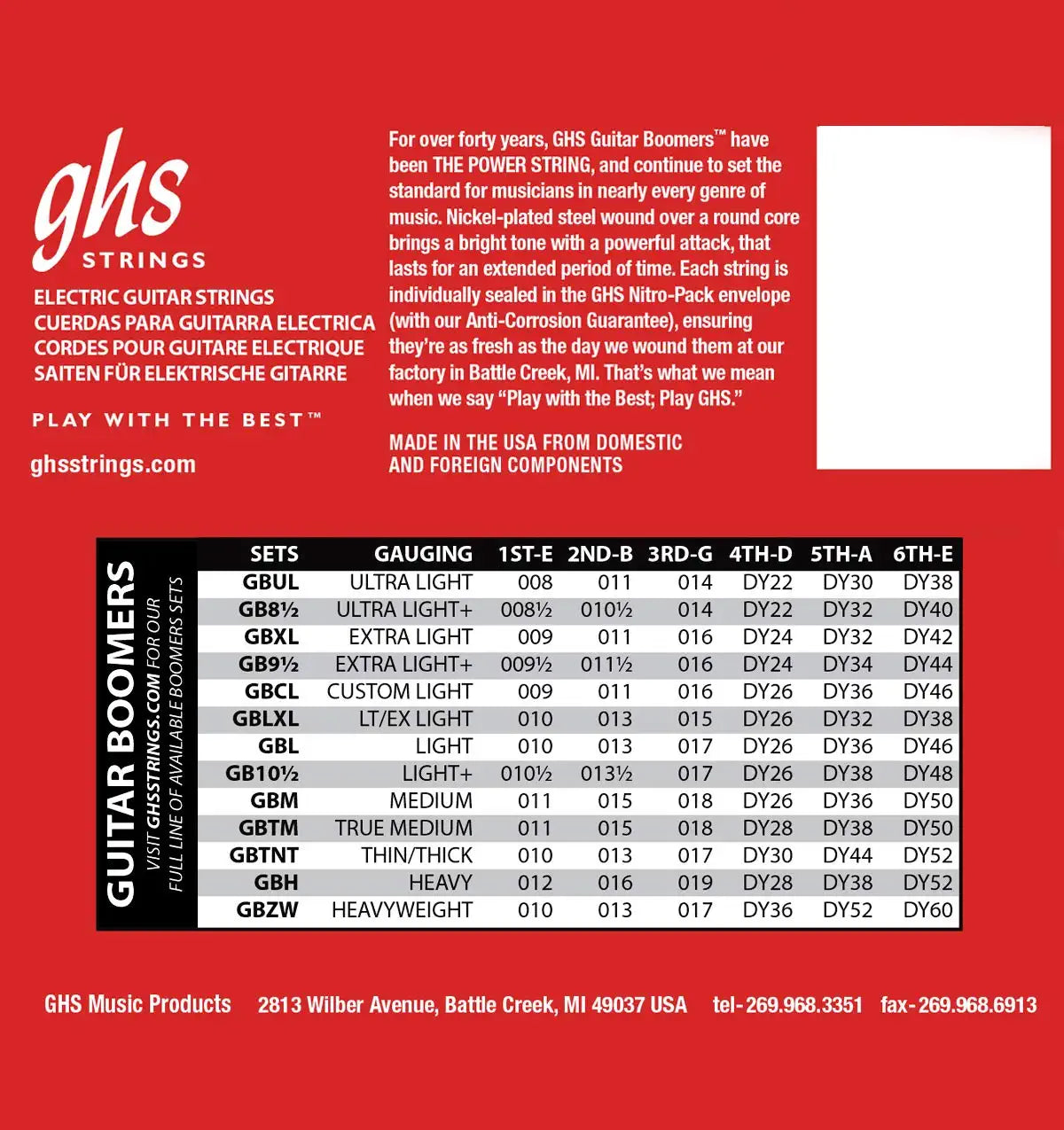 GHS Boomers Round Wound Nickel Medium Electric Guitar Strings - GBM