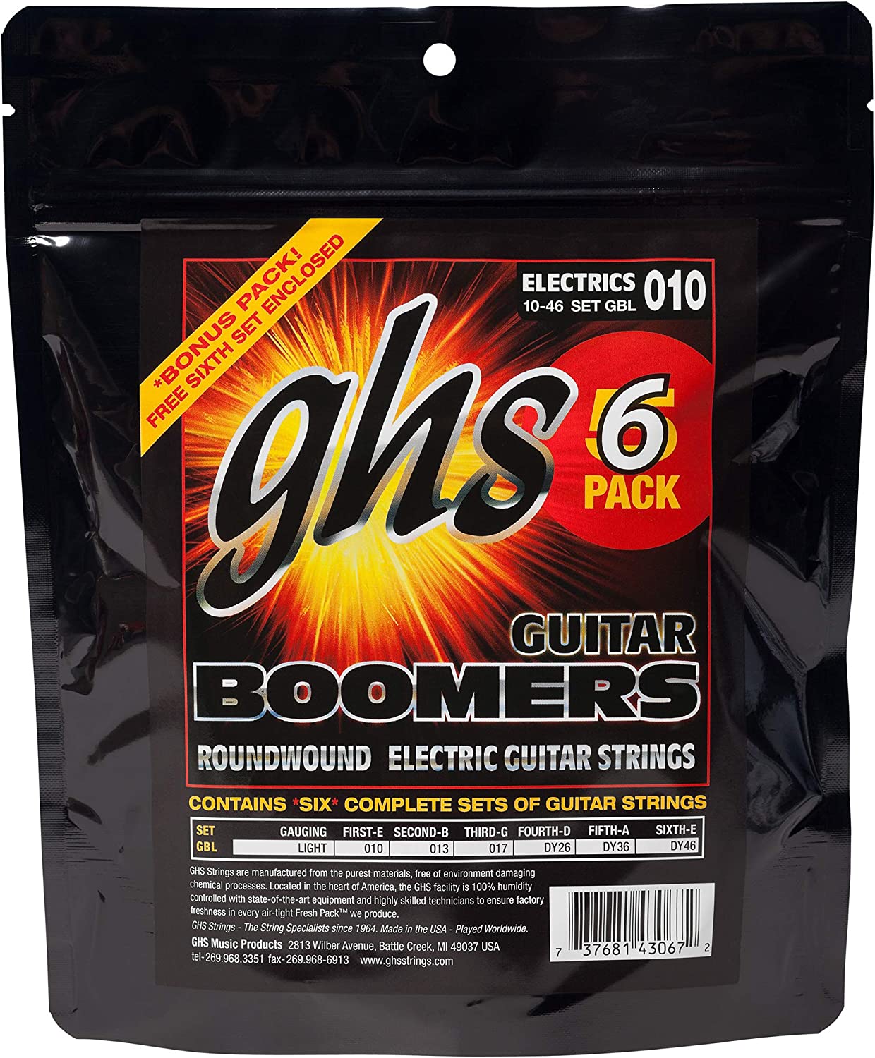 GHS Strings GBXL-5 Guitar Boomers,Nickel Plated Electric Guitar Strings,Extra Light, 6 Pack (.009-.042)