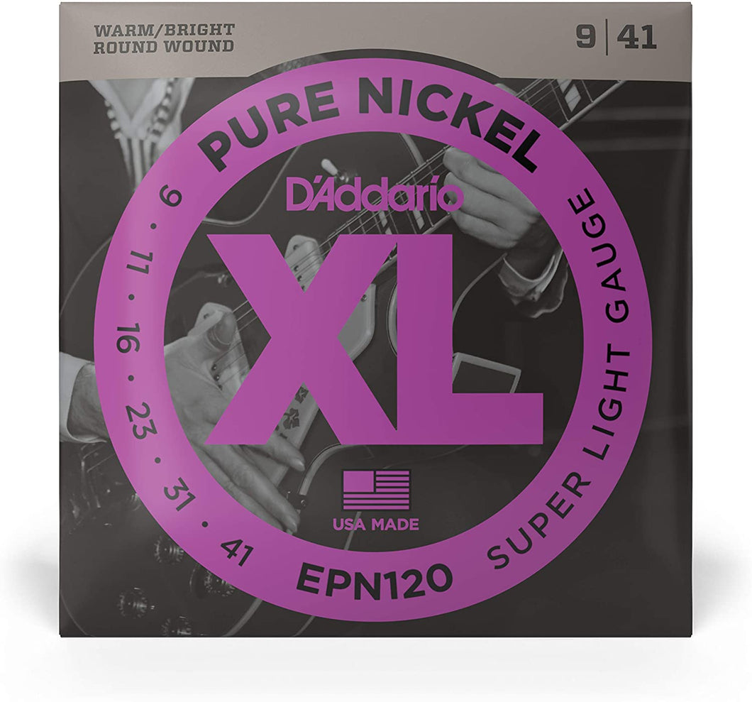 D'addario Pure NICKEL, Super Light, 9-41 Electric Guitar Strings EPN120