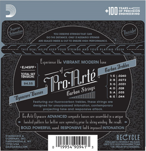 D'Addario Pro-Arte Carbon, Dynacore Basses, Normal Tension Classical Guitar Strings - EJ45FF