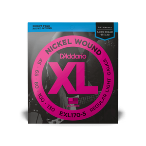 D'Addario XL Nickel 45-130 Regular Light 5-String, Long Scale, Bass Guitar Strings EXL170-5