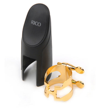 Load image into Gallery viewer, Rico Gold Plated Tenor Sax H-Ligature &amp; Cap for Hard Rubber Mouthpiece - HTS1G