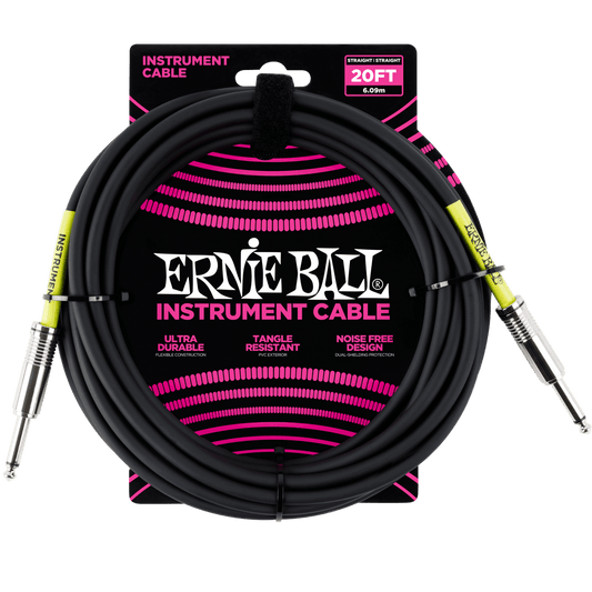 Ernie Ball 20' Straight / Straight Instrument Cable Black - P06046