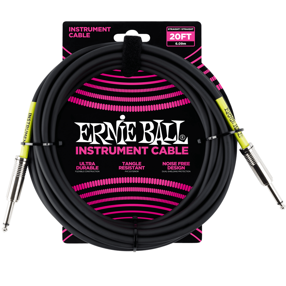 Ernie Ball 20' Straight / Straight Instrument Cable Black - P06046
