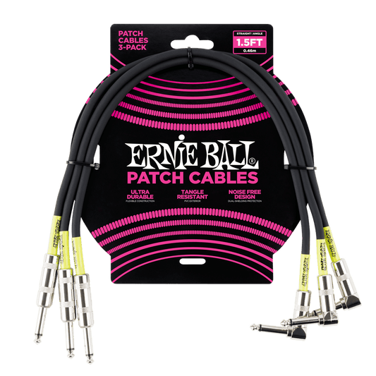 Ernie Ball 1.5' Straight / Angle Patch Cable 3-Pack - P06076