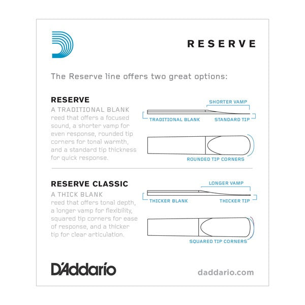 D'Addario Reserve Bb Clarinet Reeds - 10 Per Box