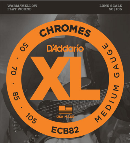 D'addario Chromes, Medium, Long Scale, 50-105 Bass Guitar Strings - ECB82