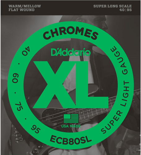 D'Addario XL Chromes, Super Light, Super Long Scale, 40-95 Bass Guitar Strings ECB80SL