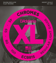 Load image into Gallery viewer, D&#39;addario Chromes, Light, Short Scale, 45-100 Bass Guitar Strings ECB81S