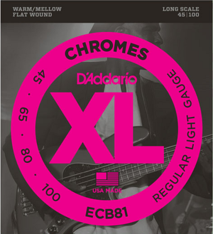 D'addario Chromes Bass, Light, Long Scale, 45-100 Bass Guitar Strings - ECB81